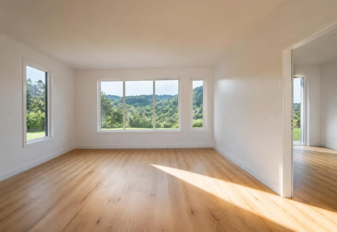 An empty, freshly cleared room with timber floors and natural light