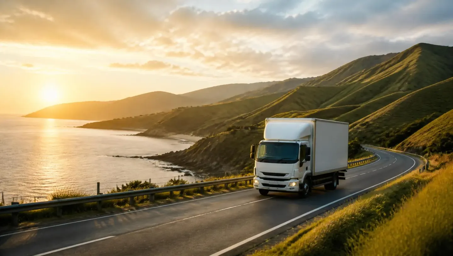 A Paul Movers truck travelling along an Auckland road